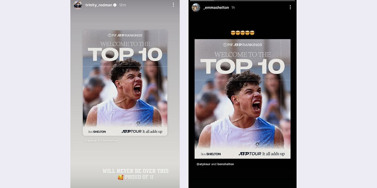 Screenshots via @trinity_rodman and @_emmashelton on Instagram dated June 16, 2025.